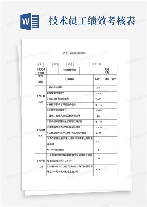 技术人员绩效考核表Word模板下载_编号qbgwmkzk_熊猫办公