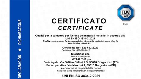 New certification 3834-2 | Metal