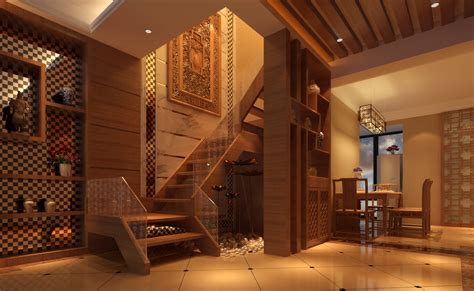 金山碧海复式新中式玄关楼梯装修效果图_太平洋家居网图库
