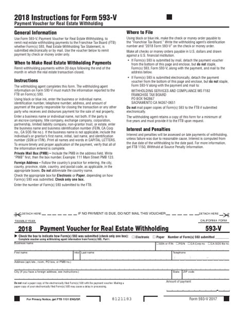 Form 593-V - 2018 - Fill Out, Sign Online and Download Printable PDF ...