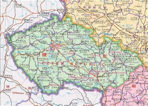 捷克地图中英文对照版全图 - 中英世界地图 - 地理教师网