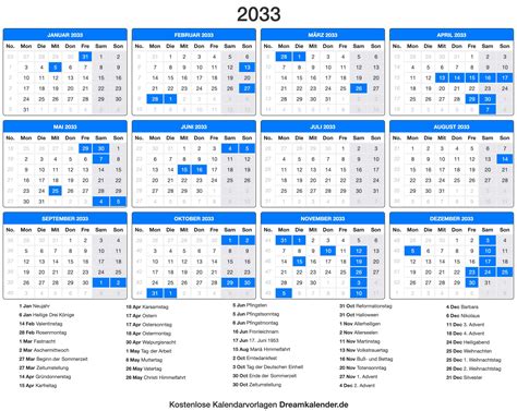 Printable 2033 Calendar with Federal Holidays | WikiDates.org