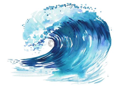 海浪水彩手画图白色背景的孤立海浪手画水彩图白色背景的孤立高清图片下载-正版图片304376614-摄图网