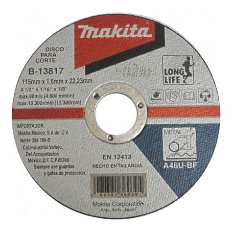 Disco Corte Acero Inox 4.1/2X1.6Mmx7/8 Precis Makita B-13817 | MAKITA ...