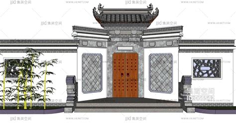 31中式古建门头大门院墙su草图模型下载-【集简空间】「每日更新」