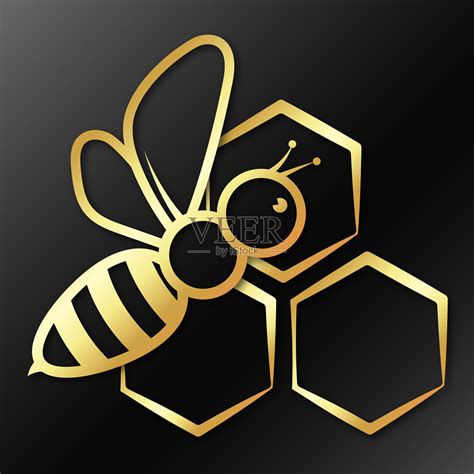 蜜蜂和蜂巢是金色的象征插画图片素材_ID:384970480-Veer图库
