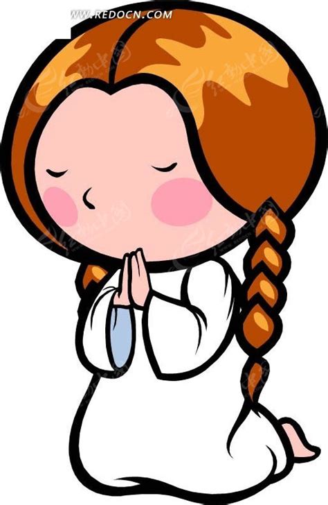 跪着祷告的女孩卡通画CDR素材免费下载_红动中国