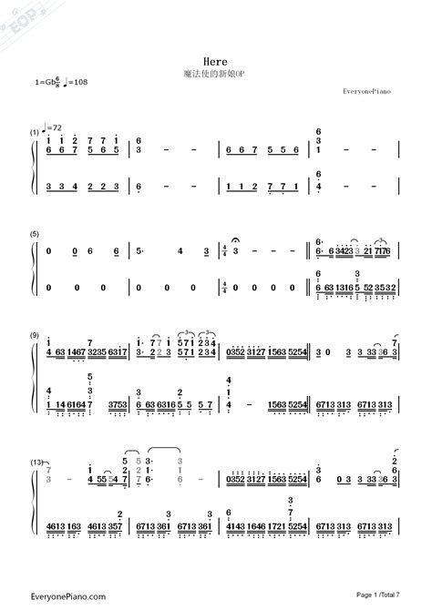 Here-魔法使的新娘OP-钢琴谱文件（五线谱、双手简谱、数字谱、Midi、PDF）免费下载