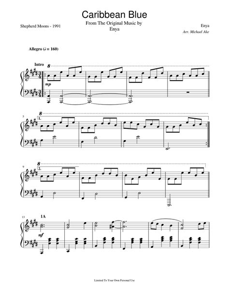 Caribbean Blue - Enya Sheet music for Piano (Solo) | Musescore.com