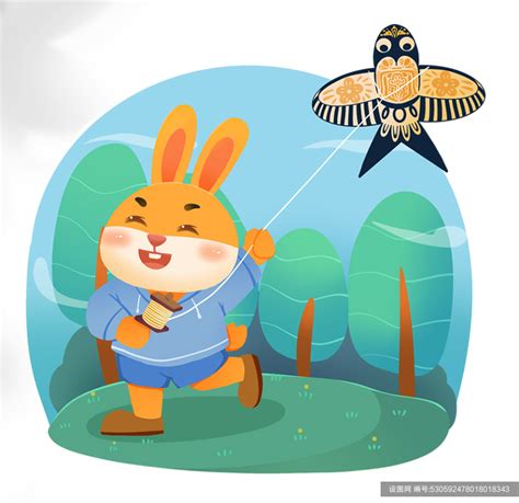 卡通2023兔年四月踏青放风筝兔子插画免费下载_psd格式_3000×3000像素_编号530592478018018343-设图网
