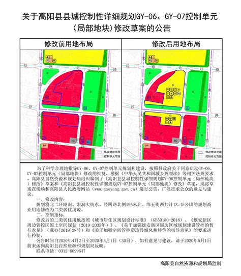 关于高阳县县城控制性详细规划GY一06、GY一07控制单元（局部地块）修改草案的公告--高阳县人民政府网站