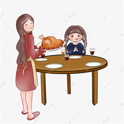 妈妈端着火鸡准备过感恩节之感恩节系列四素材图片免费下载-千库网