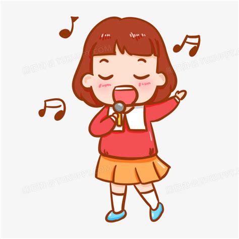 卡通手绘短发女孩唱歌元素PNG图片素材下载_卡通PNG_熊猫办公