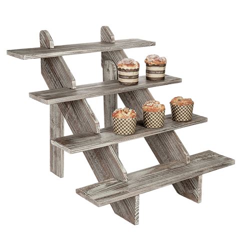 MyGift Cascading 4-Tier Rustic Torched Wood Retail Display Riser ...