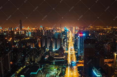 武汉城市建筑夜景建筑徐东俯拍航拍摄影图配图高清摄影大图-千库网