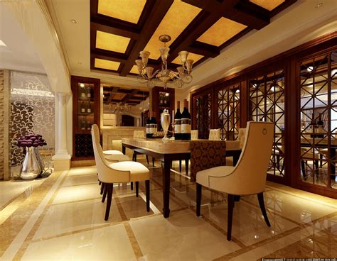 大气美式风格餐厅棕色餐桌装修设计图