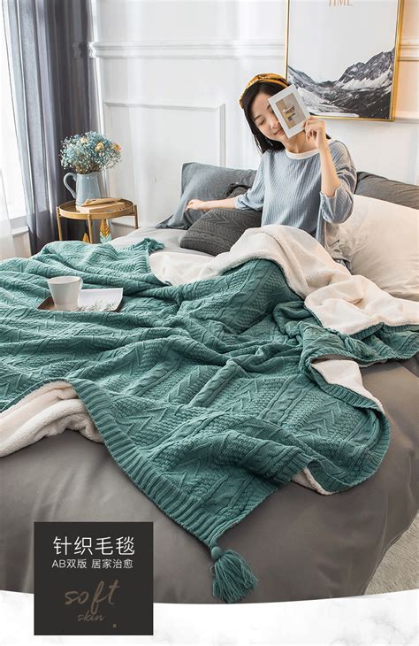 针织毛线双层毛毯被子加厚冬季保暖珊瑚绒小午睡休沙发毯子盖腿毯-阿里巴巴