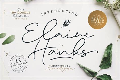 女性化的时尚英文签名手写字体和图形字体素材-Elaine Hanks - 艺字网