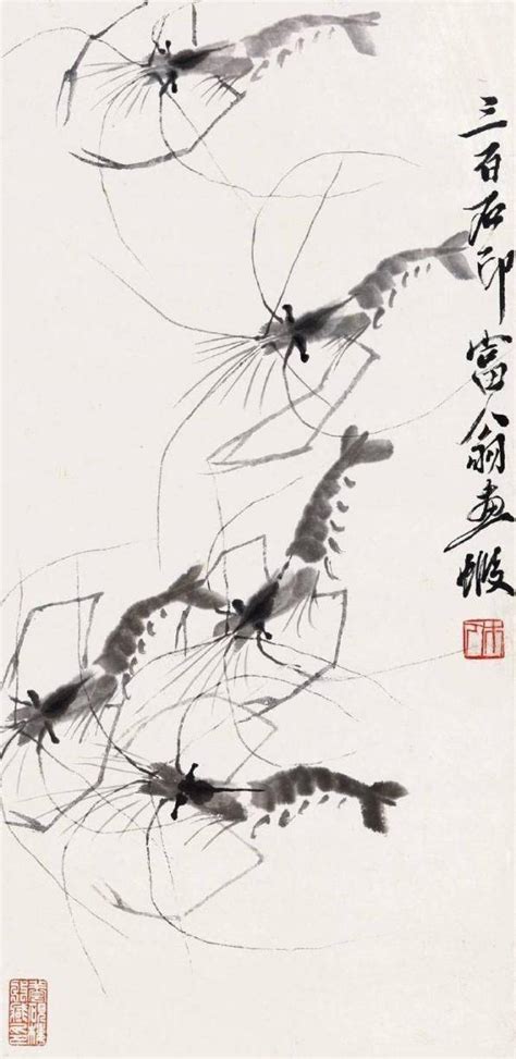 齐白石 墨虾图 纸103.4X33.3（天津博物馆）国画超高清大图原图扫描真迹全图书画图片下载