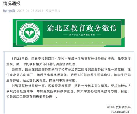 重庆一小学生校外坠亡，当地教委通报__财经头条