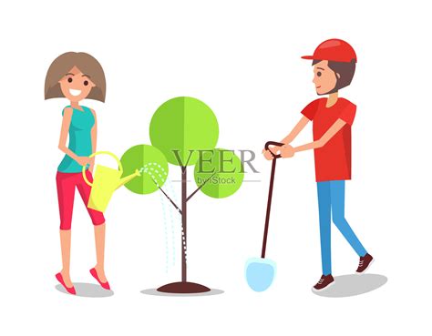 男人和女人一起种树矢量海报设计元素图片_ID:377771604-Veer图库
