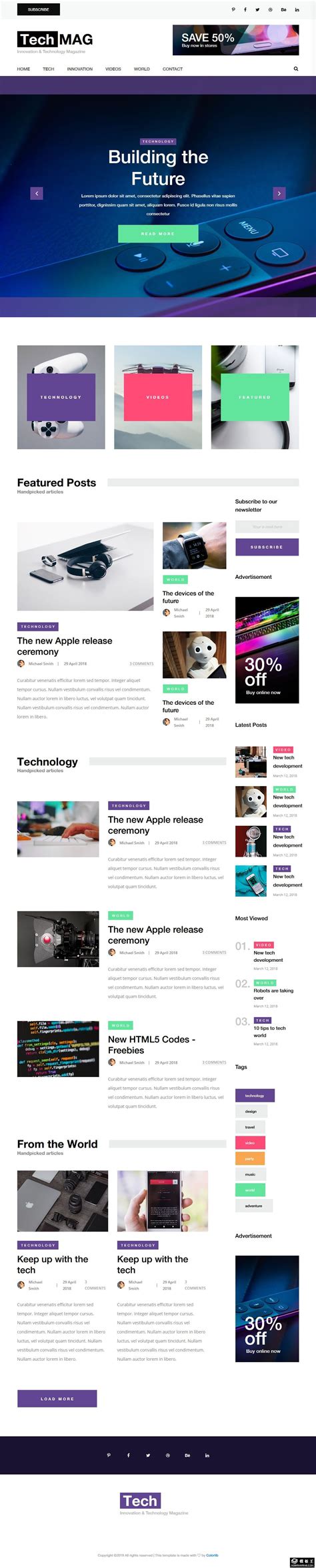 科技数码杂志媒体响应式网站模板免费下载html - 模板王