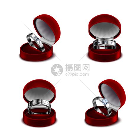 豪华珠宝4纯银婚礼订婚钻石戒指打开的红色盒子现实矢量插图插画图片下载-正版图片300898690-摄图网