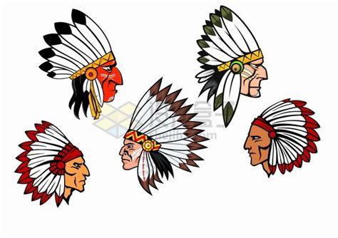 5款卡通印第安酋长头像png图片素材 - 设计盒子