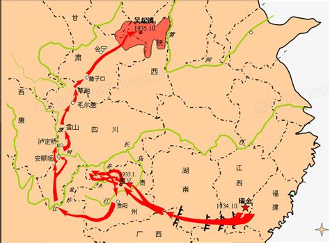 红色箭头指示图长征路线图PNG图片素材下载_箭头PNG_熊猫办公