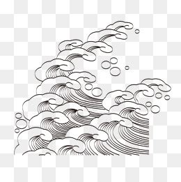 5款中国风黑色线条波浪海浪浪花图案621672png图片素材 - 设计盒子
