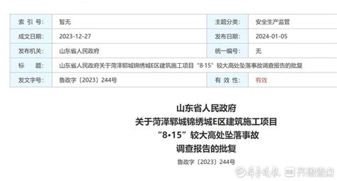 山东省政府批复菏泽郓城“8·15”较大高处坠落事故调查报告|郓城县|郓城|党员_新浪新闻