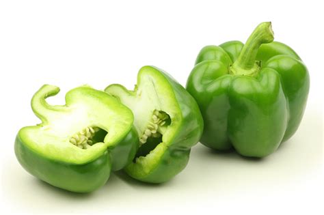 Set Green Bell Pepper Cut In Half Whole Isolated On White Background ...