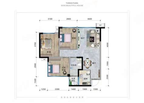 兴发公园华府E户型，兴发公园华府3室2厅1卫1厨约75.71平米户型图，朝南北朝向 - 绵阳安居客