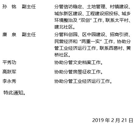 建湖县人民政府 领导分工 关于调整街道领导班子成员工作分工的通知近委发﹝2019﹞5号