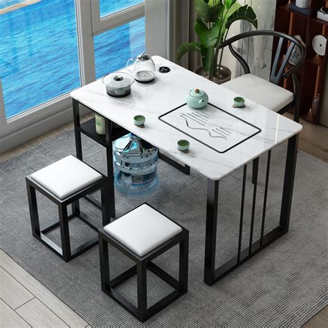 阳台茶桌椅组合小型现代简约家用小茶台岩板茶桌烧水壶一体泡茶桌-淘宝网