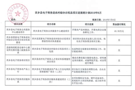 西乡县电子商务进农村综合示范县项目六月份进度公示表 - 西乡县人民政府