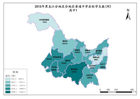 2015年黑龙江分地区普通中学在校学生数-3S知识库-地理国情监测云平台