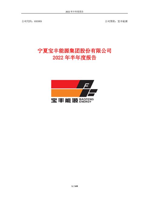 宝丰能源：宁夏宝丰能源集团股份有限公司2022年半年度报告