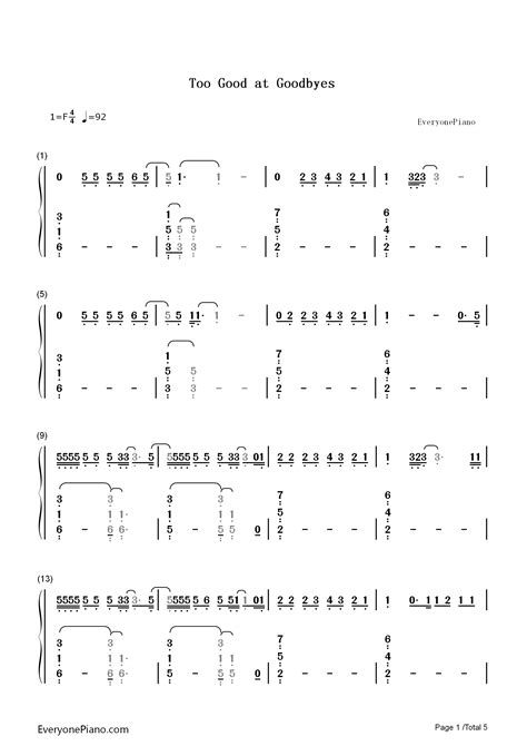 Too Good at Goodbyes-Sam Smith-钢琴谱文件（五线谱、双手简谱、数字谱、Midi、PDF）免费下载