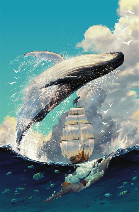 治愈系唯美海底鲸鱼插画图片-千库网