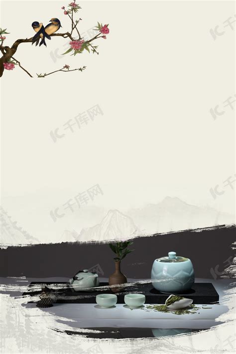中国风黑茶低唱浅斟茶社背景图片免费下载-千库网