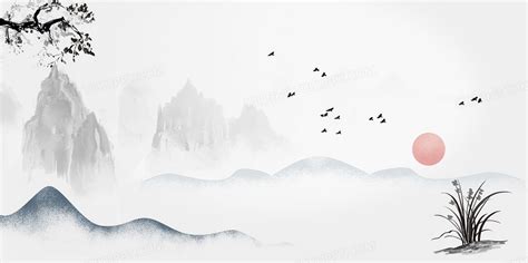 中国古风水墨山水画背景背景图片素材免费下载_古风背景_4734*2362 .