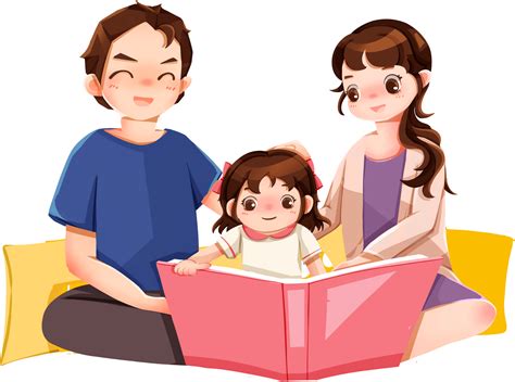孩子看书一家人爸爸妈妈女儿阅读图片 - Canva可画
