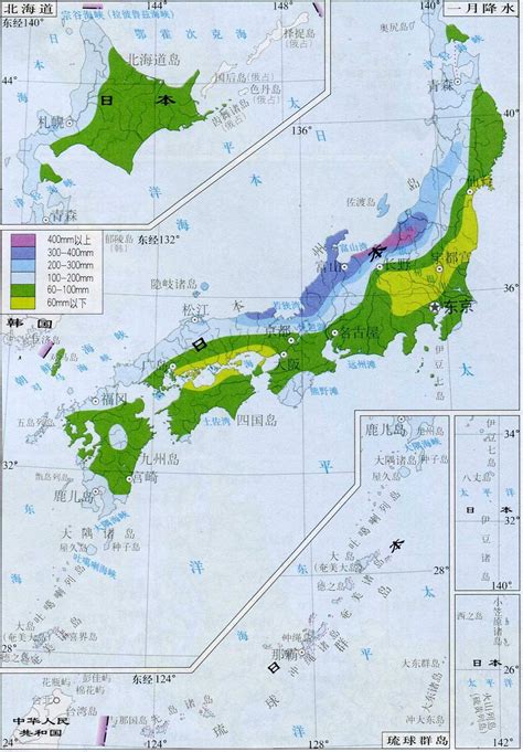 日本气候分布图-一月降水_日本地图_初高中地理网