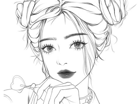 甜美女生头像线稿高清