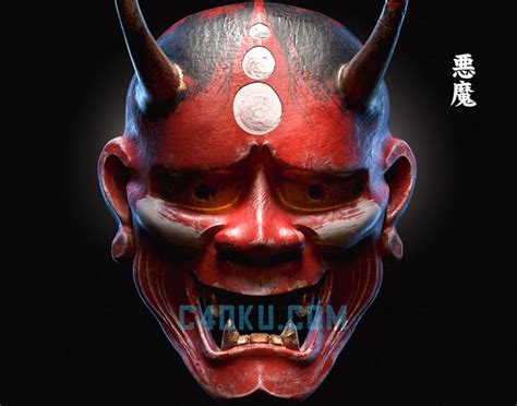 CINEMA4D建模三维炫彩恶魔面具日本武打师风格炫酷涂鸦面具3D模型3D资源下载-C4D库