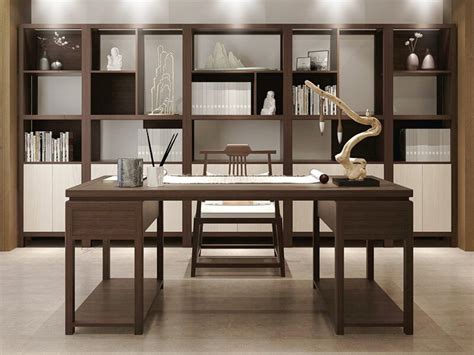 新中式禅意书房家具定制 新中式实木书桌椅搭配 新中式实木书桌椅（4）_儒匠家具