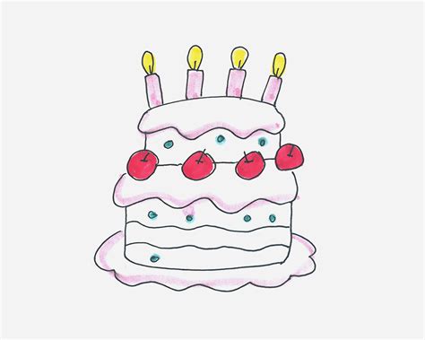 三层生日蛋糕简笔画画法图片步骤 - 有点网 - 好手艺