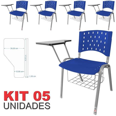 Cadeira Universitária Plástica Azul Com Porta Livros Base Prata 5 ...