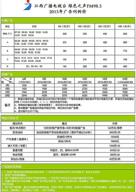 江西人民广播电台绿色之声2021年广告价格